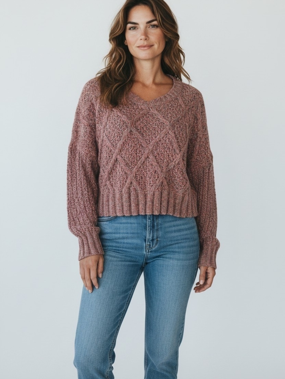 Arizona Jean Co Cropped Chunky Knit Sweater Small Pink Blue Marled